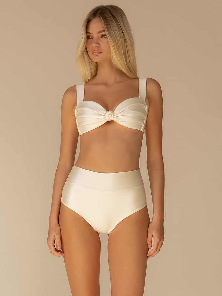 Cream Silkie Added Coverage High Rise Bikini Bottom