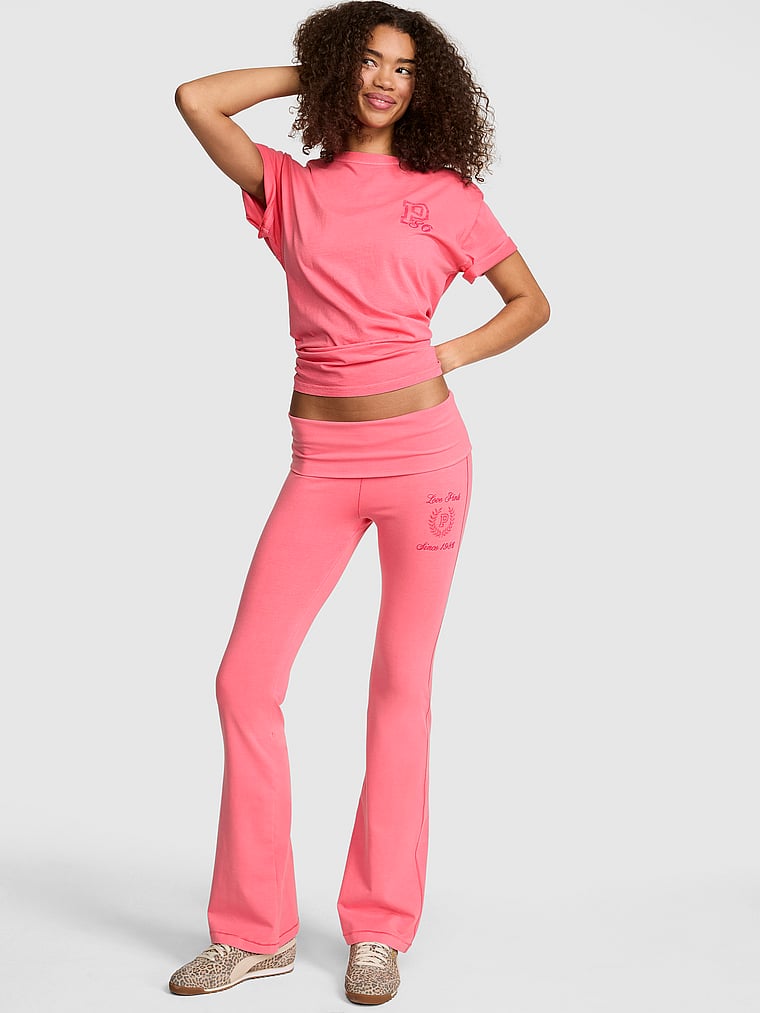 PINK All-Day Cotton™ Foldover Flare Leggings, onModelFront, 1 of 3