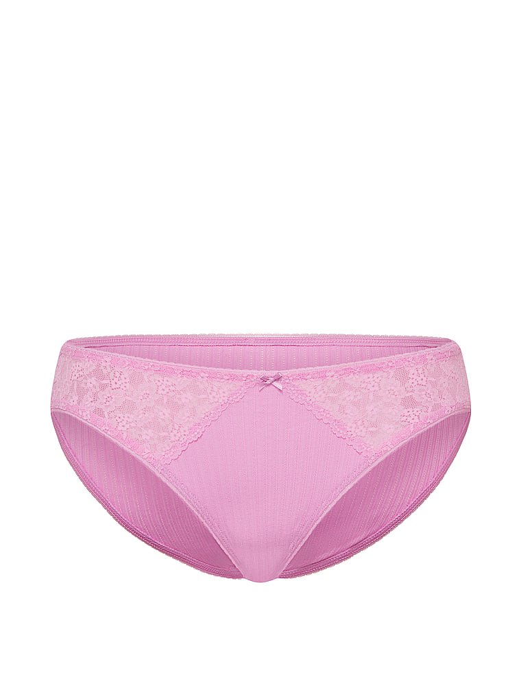 Victoria's Secret, Victoria's Secret Cotton Pointelle Floral Lace-Trim Bikini Panty, Bikini Pink, offModelFront, 3 of 3