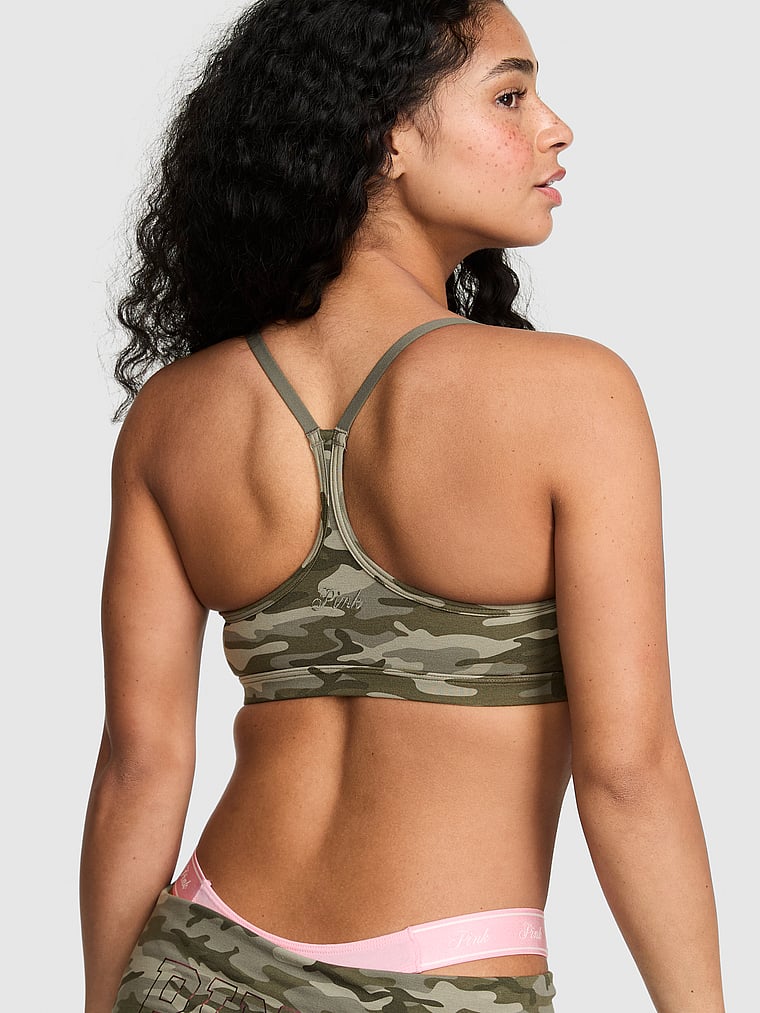 PINK All-Day Cotton™ Low-Scoop Racerback Bra, Camo, onModelBack, 2 of 3