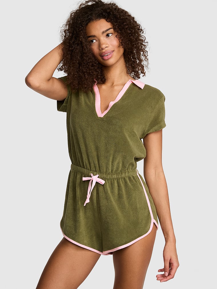 Buy Terry Henley Cover-Up Onesie, Woodland Green - Order Tops