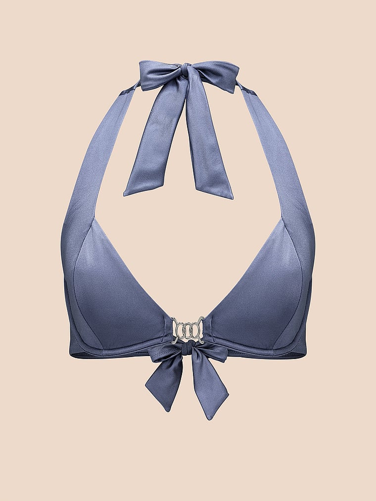 Victoria's Secret, Adore Me Marlena Halter Swim Top, Blue Ice, offModelFront, 3 of 3