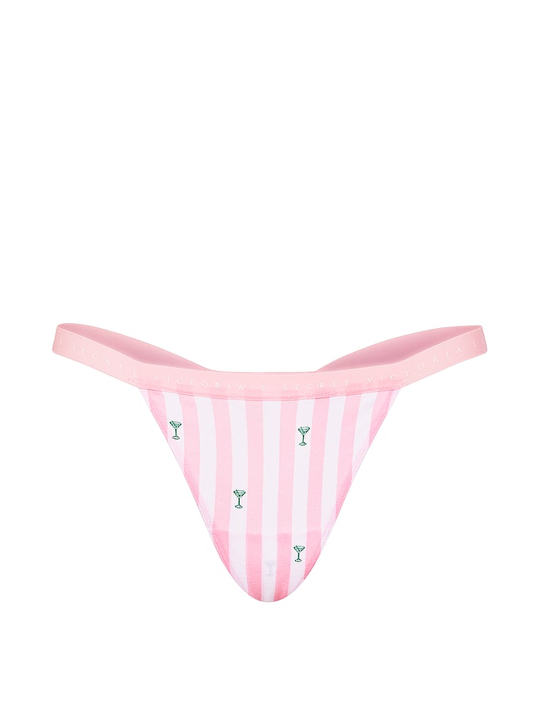 Victoria's Secret, Victoria's Secret Stretch Cotton V-String Panty, Pink Iconic Martini Stripes, offModelFront, 3 of 3