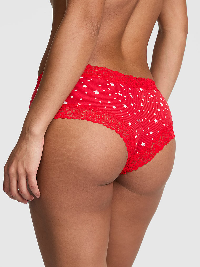 PINK PINK Wink™ Lace-Trim Cotton Cheeky Panty, Red Star Print, onModelBack, 2 of 3