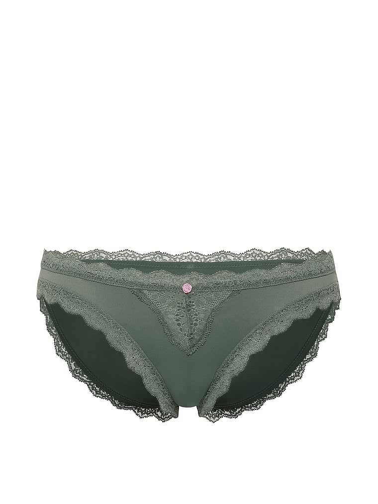 Victoria's Secret, Dream Angels Lace-Trim String Bikini Panty, Faded Sage, offModelFront, 2 of 4
