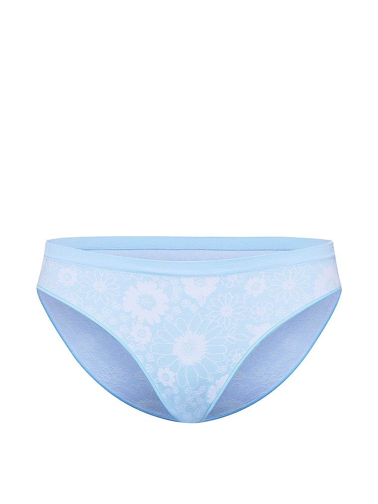 PINK Seamless Bikini Panty, Spray Blue Floral Print, offModelFront, 3 of 3