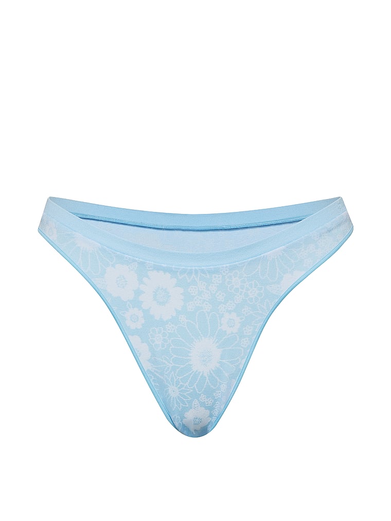 PINK Seamless High-Leg Thong Panty, Spray Blue Floral Print, offModelFront, 3 of 3