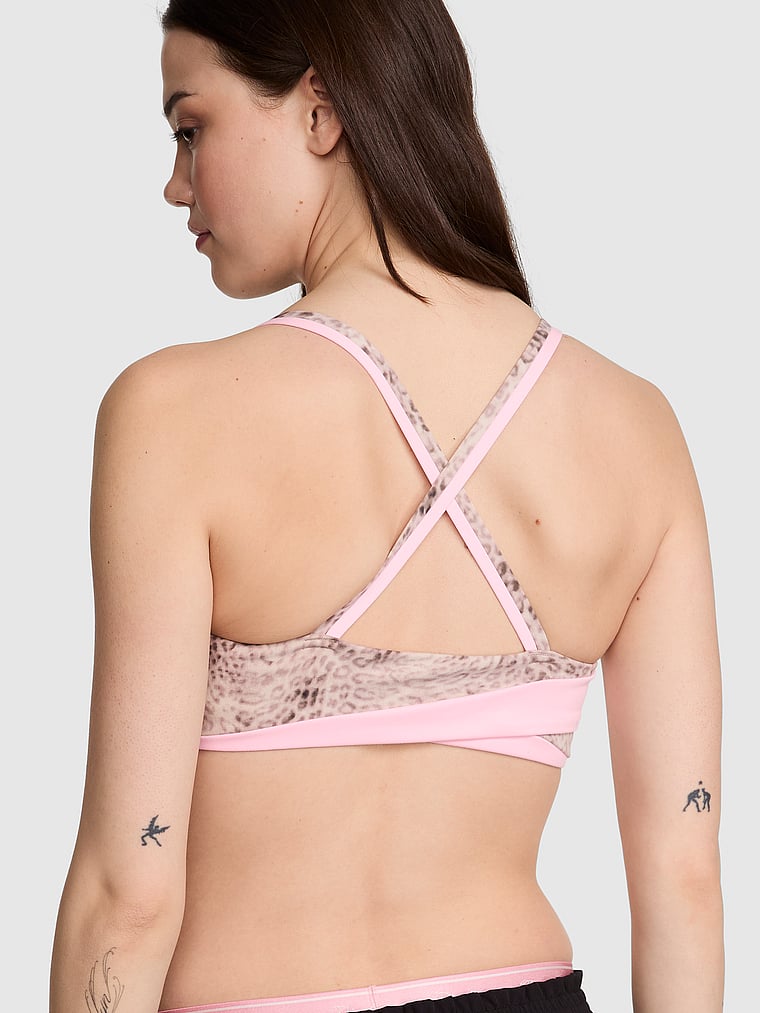 PINK Relay Square-Neck Sports Bra, Leopard, onModelBack, 2 of 4 Sofia is 5'10" and wears 34B or Small