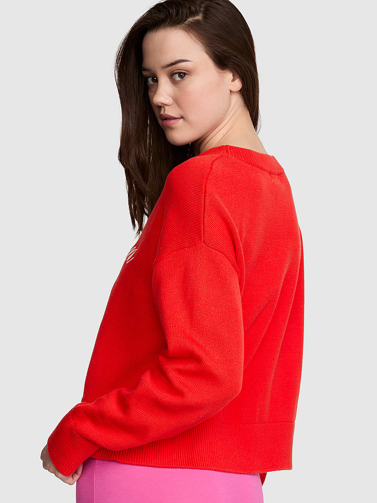 PINK Not Your Boyfriend’s Boxy Sweater, Bright Vermillion, onModelBack, 2 of 3 Sofia is 5'10" or 178cm and wears Small