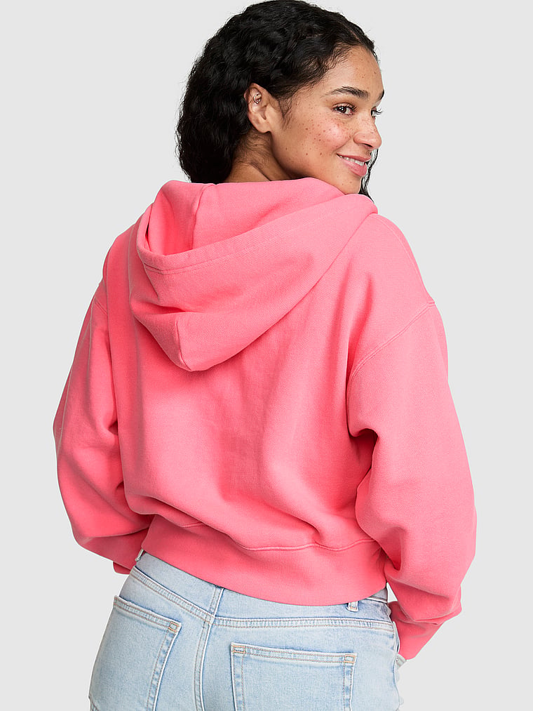PINK Campus Fleece™ Shrunken Full-Zip Hoodie, Vivid Pink, onModelBack, 2 of 4