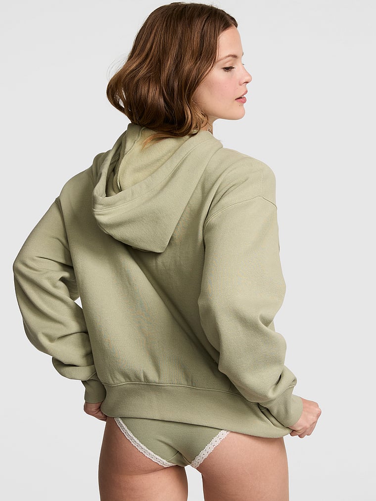 PINK Campus Fleece™ Full-Zip Hoodie, Slate Green, onModelBack, 2 of 3 Taylor is 5'8" or 173cm and wears Small
