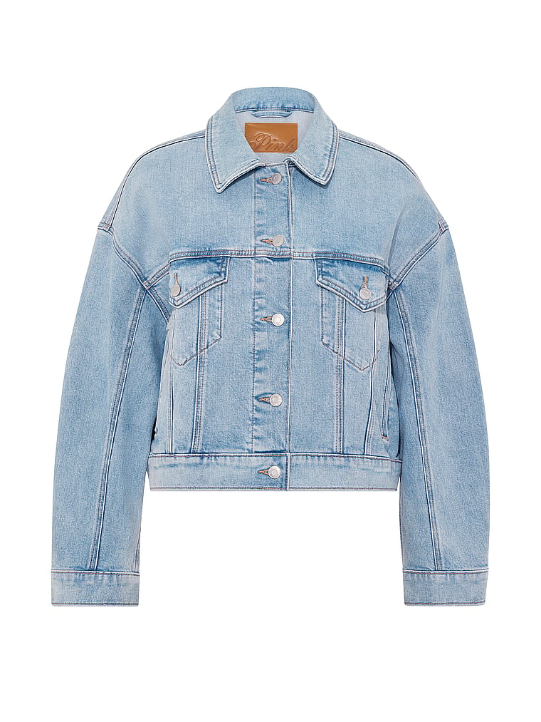 PINK Denim by PINK Boyfriend Trucker Jacket, Slow Burn Blue Wash, offModelFront, 3 of 3