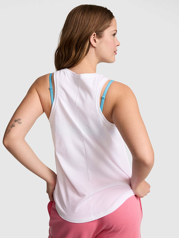 PINK Campus Cotton™ Tank Top, White, onModelBack, 2 of 3 Taylor is 5'8" and wears Small