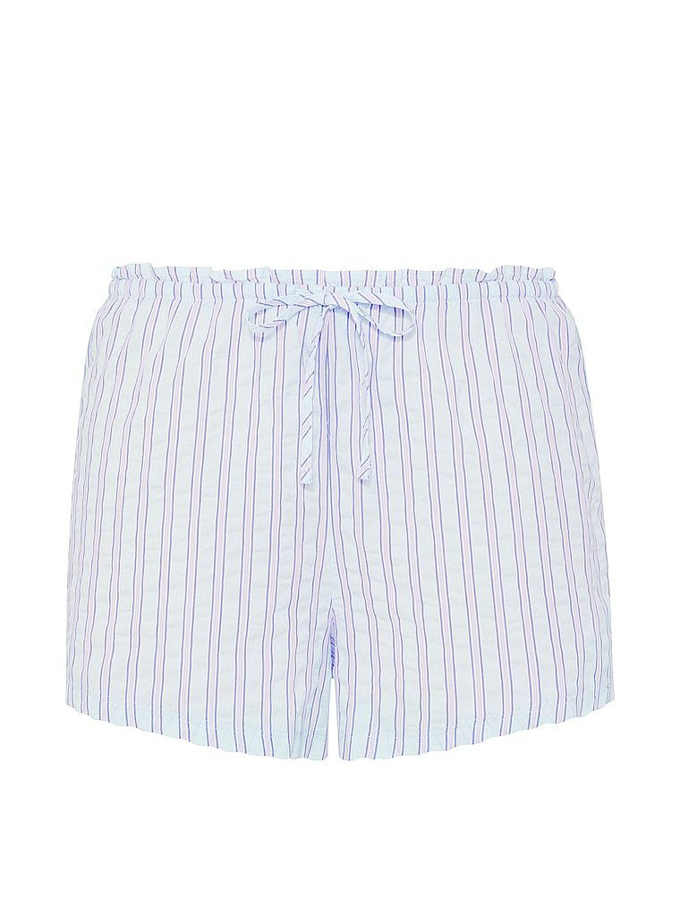 PINK Coastal Cutie Pajama Shorts, Spray Blue Stripes, offModelFront, 3 of 3