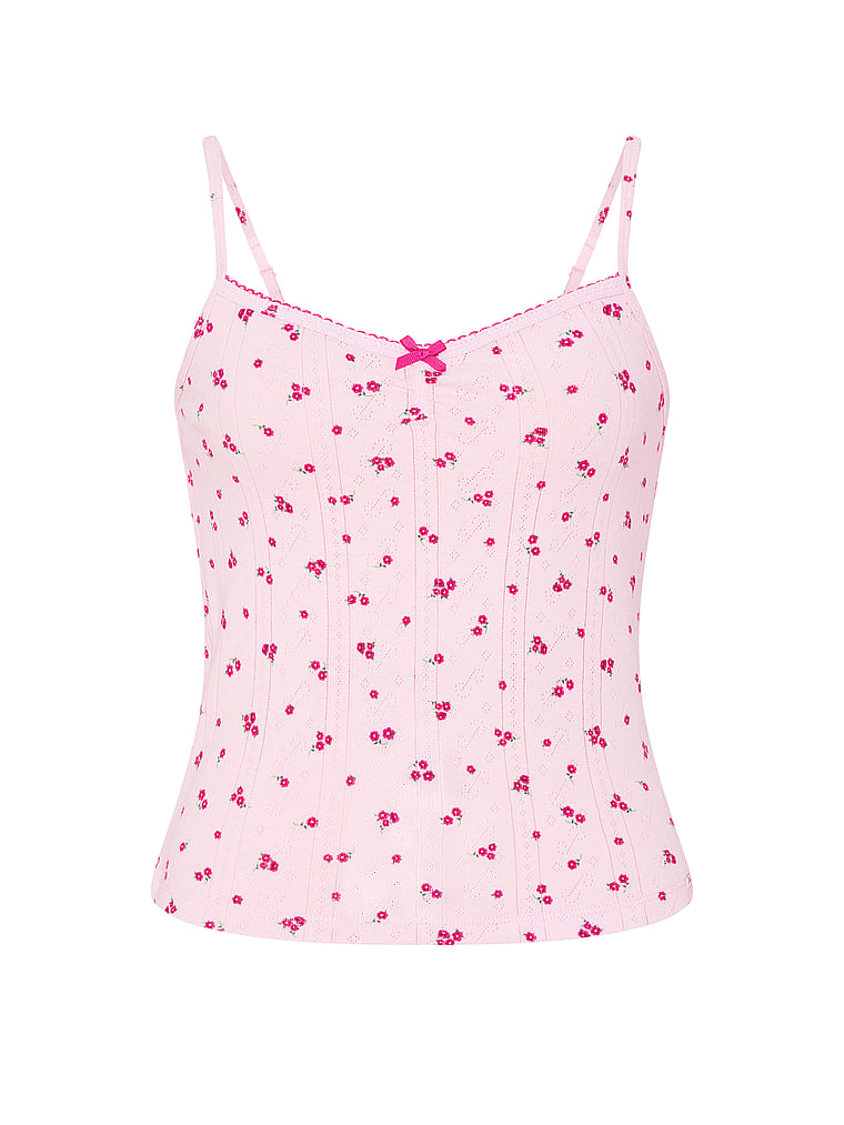 PINK Pointelle Sweetheart Cami, Pink Ditsy Floral, offModelFront, 3 of 3