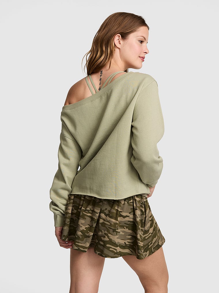 PINK Campus Fleece™ Rib Off-The-Shoulder Sweatshirt, Slate Green, onModelBack, 2 of 3 Taylor is 5'8" and wears Small