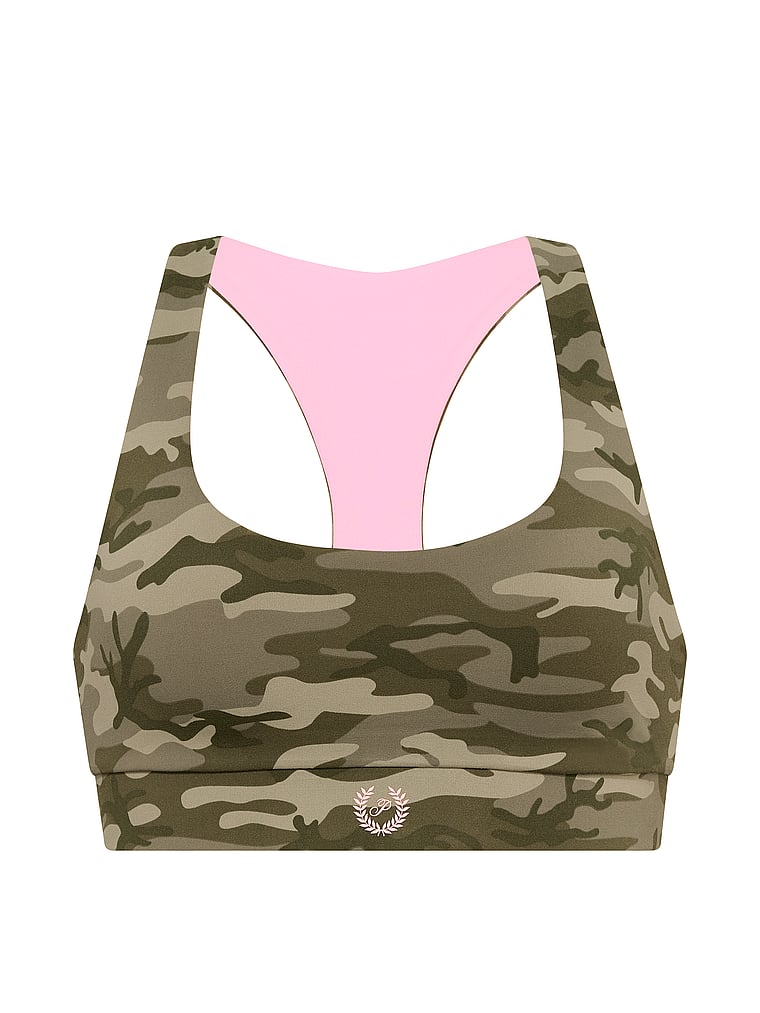 PINK PINK Relay™ Racerback Sports Bra, Camo, offModelFront, 2 of 4