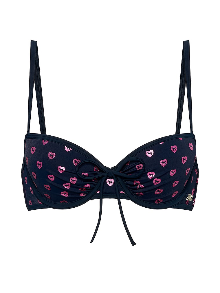 PINK SWIM Scrunched Push-Up Bikini Top, Navy Noir, offModelFront, 4 of 5