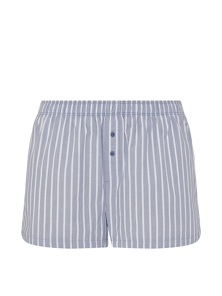 PINK Cotton Boxy Pajama Shorts, Dusty Iris Stripes, offModelFront, 3 of 3