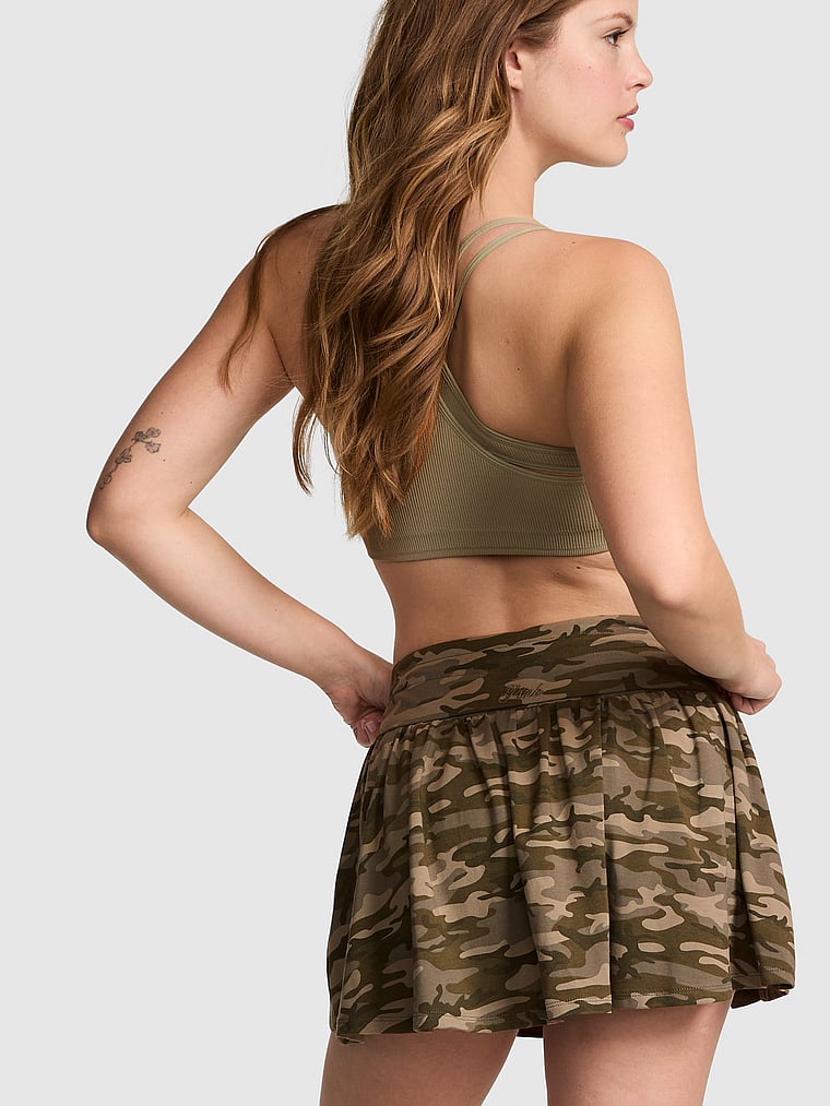 PINK All-Day Cotton™ Foldover Flirty Mini Skort, Pink Camo, onModelBack, 2 of 3 Taylor is 5'8" and wears Small