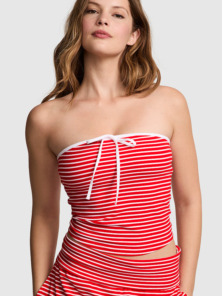 PINK All-Day Cotton™ Tube Top, Red And White Stripe, onModelFront, 1 of 4 Taylor is 5'8" and wears Small