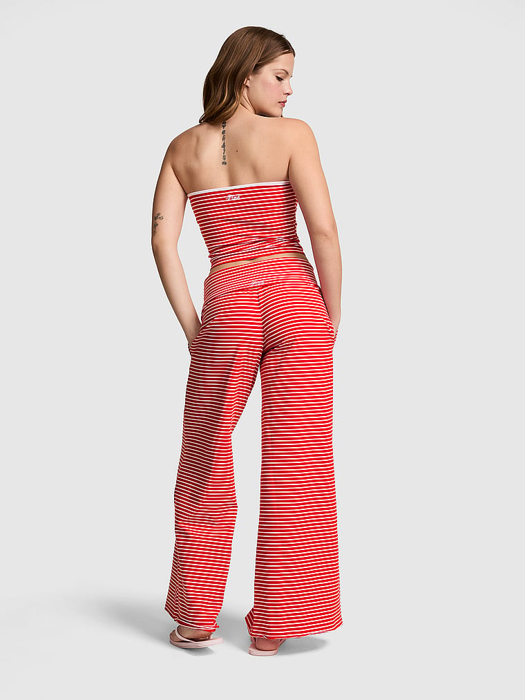 PINK All-Day Cotton™ Foldover Wide-Leg Pants, Red Stripe, onModelBack, 2 of 3 Taylor is 5'8" or 173cm and wears Small