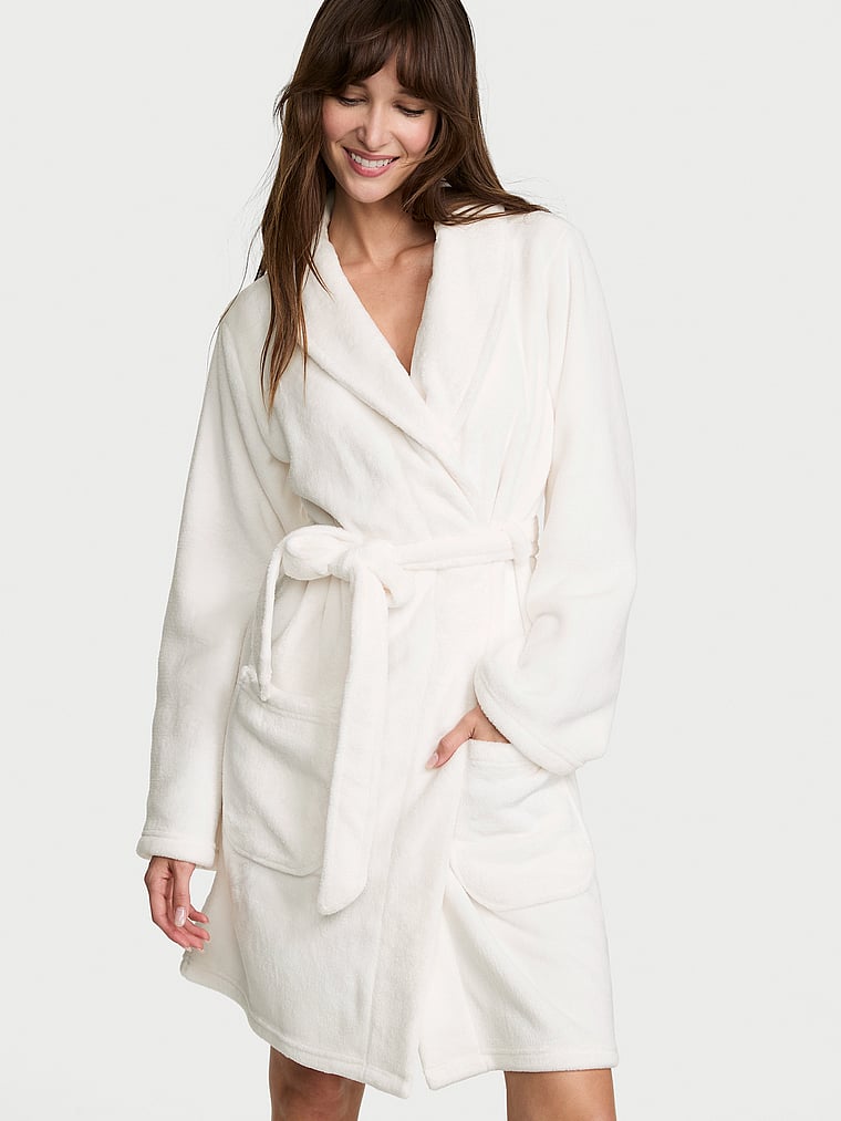 Victoria's Secret, Victoria's Secret Cozy Plush Robe, Coconut White, onModelFront, 1 of 3 Ari is 5'9" or 175cm and wears Small