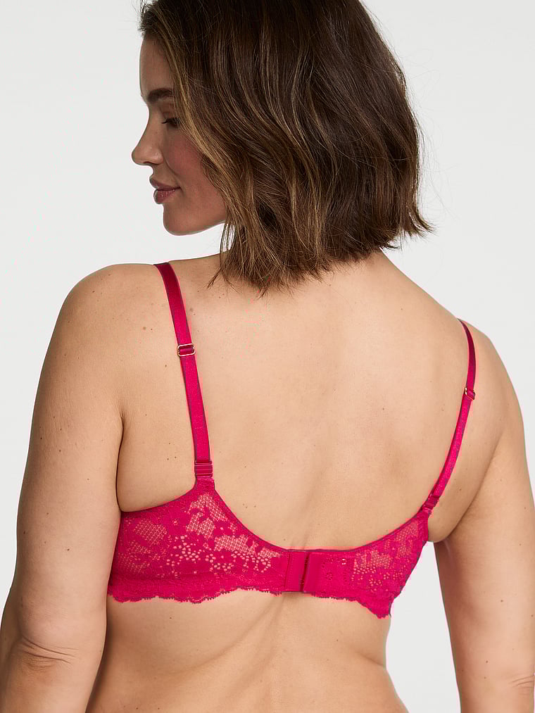 Victoria's Secret, Dream Angels Wicked Unlined Lace Balconette Bra, Vibrant Fuchsia, onModelBack, 2 of 4
