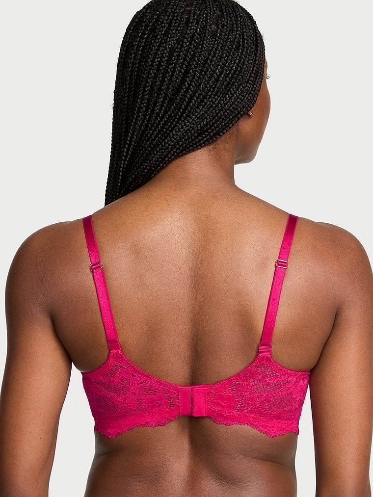 Victoria's Secret, Dream Angels Smooth & Lace Push-Up Bra, Vibrant Fuchsia, onModelBack, 2 of 3