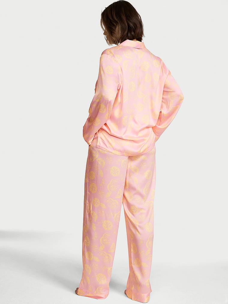 Victoria's Secret, Victoria's Secret Signature Satin Long Pajama Set, Pretty Blossom Lemons, onModelSide, 3 of 4