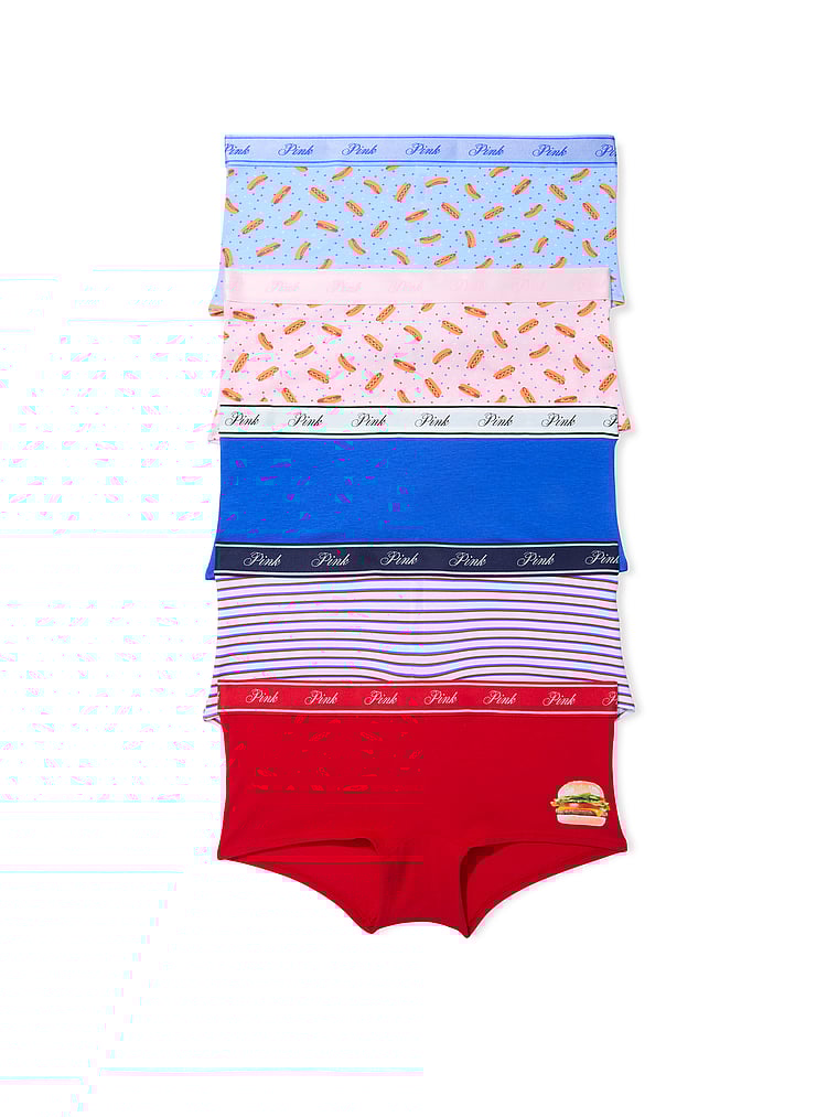 PINK 5-Pack Logo Cotton Boyshort Panties, Americana Pack, onModelFront, 1 of 1