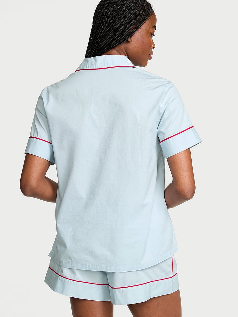 Victoria's Secret, Victoria's Secret Heritage Cotton Short Pajama Set, Celestial Blue, onModelBack, 3 of 5