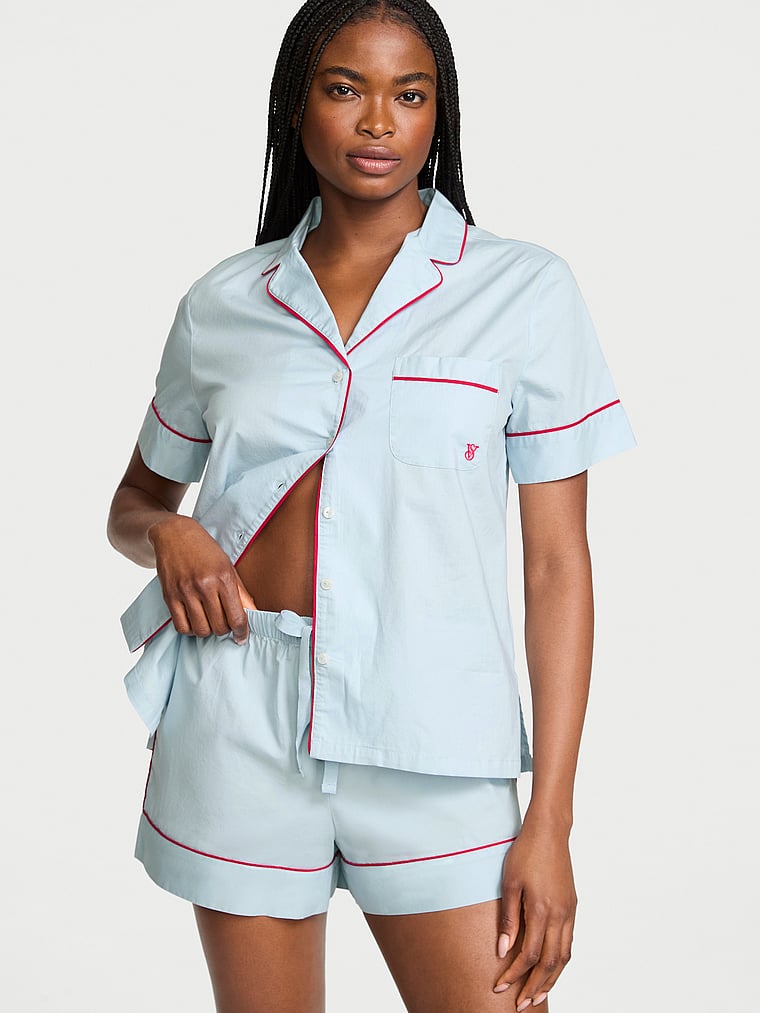 Victoria's Secret, Victoria's Secret Heritage Cotton Short Pajama Set, Celestial Blue, onModelFront, 2 of 5