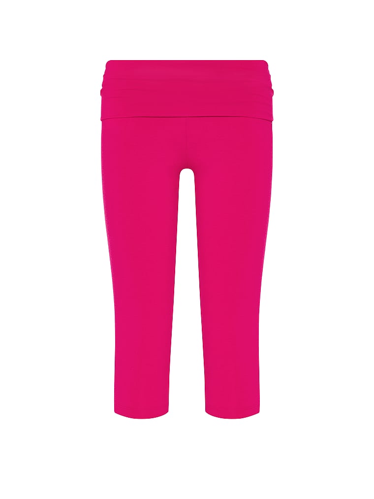 PINK Cotton Foldover Capri Leggings, Hot Stuff Bling, offModelFront, 4 of 4