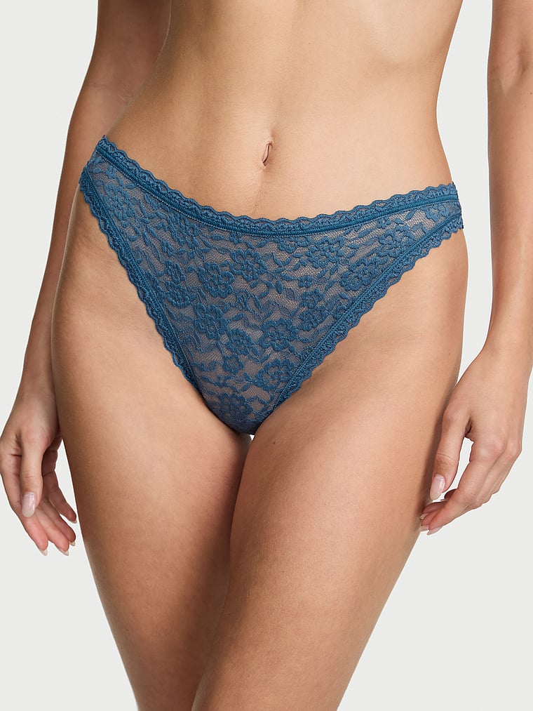 Victoria's Secret, The Lacie Lace Brief Panty, Midnight Sea, onModelFront, 1 of 3 Ari is 5'9" or 175cm and wears Small