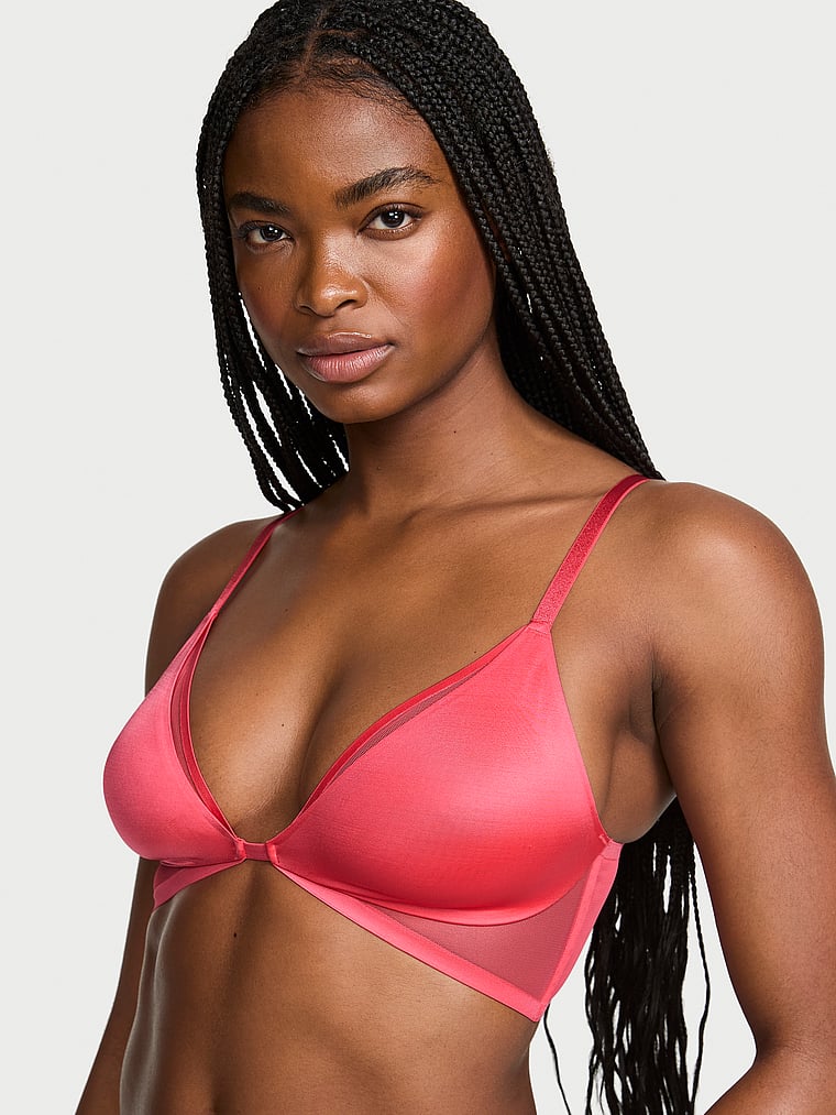 Victoria's Secret, Very Sexy Sheer Reveal Unlined Modern Bralette, Hot Coral, onModelFront, 2 of 4