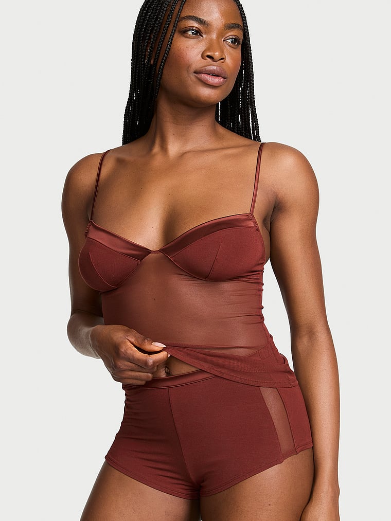 Victoria's Secret, Very Sexy Sheer Reveal Modal & Mesh Cami Set, Dark Chili, onModelFront, 1 of 3