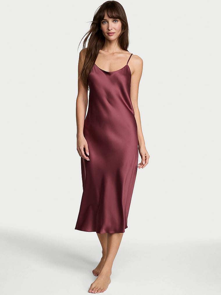 Victoria's Secret, Victoria's Secret Satin Midi Slip Dress, Morning Rose, onModelFront, 1 of 3 Ari is 5'9" and wears Small