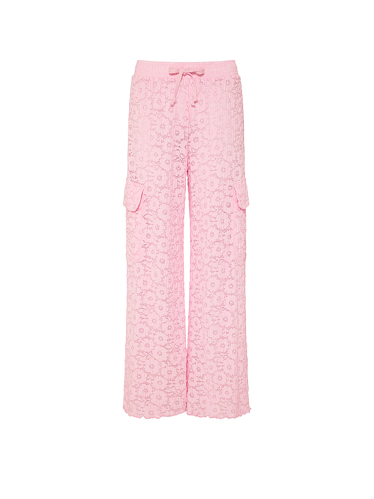 PINK SWIM Floral Crochet Cover-Up Pants, Boardwalk Pink, offModelFront, 3 of 3