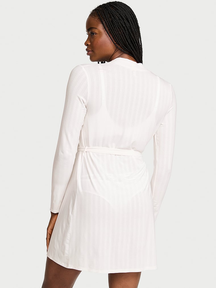 Victoria's Secret, Victoria's Secret SoSoft™ Modal Ultra-Fine Short Robe, Coconut White, onModelBack, 2 of 3