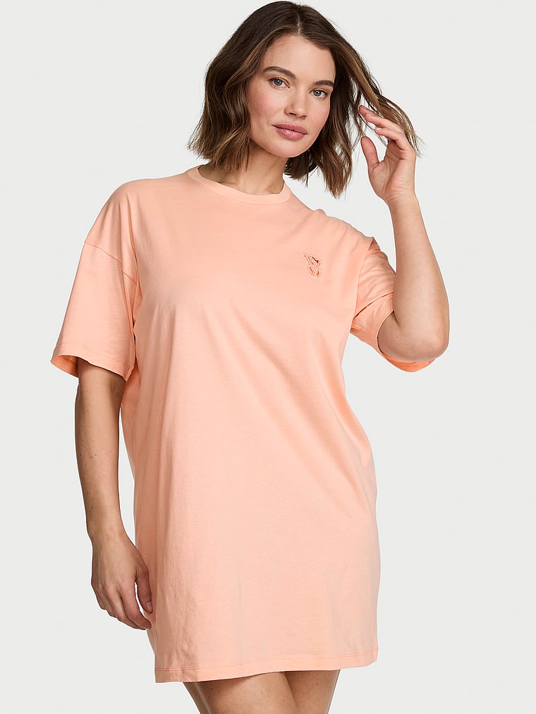 Victoria's Secret, Victoria's Secret 100% Cotton Sleep Tee, Pink Gin, onModelFront, 1 of 3