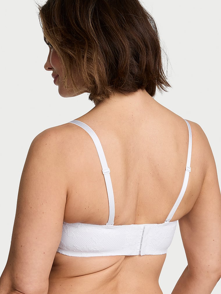 Victoria's Secret, Invisible by Victoria’s Secret Lace Push-Up Wireless Bandeau Strapless Bra, VS White, onModelBack, 3 of 3