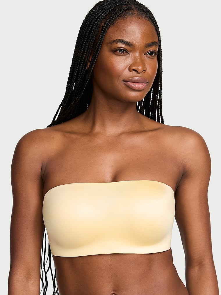 Victoria's Secret, Invisible by Victoria’s Secret Push-Up Wireless Bandeau Strapless Bra, Sunny Honey, onModelFront, 2 of 5