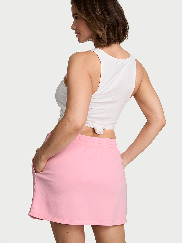 Victoria's Secret, Angel Essentials Off-Duty Terry Mini Skirt, Washed Victoria Pink, onModelBack, 2 of 4