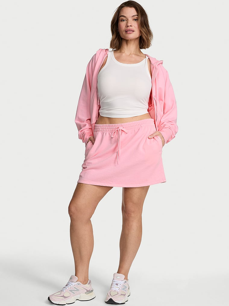 Victoria's Secret, Angel Essentials Off-Duty Terry Mini Skirt, Washed Victoria Pink, onModelSide, 3 of 4