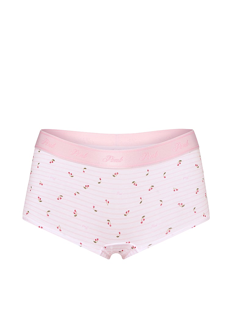 PINK Logo Cotton Boyshort Panty, Pink Tulip Stripe Cherry Print, offModelFront, 3 of 3
