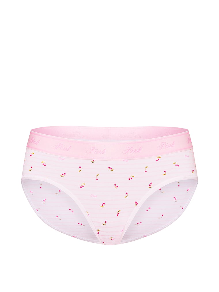 PINK Logo Lace Hiphugger Panty, Pink Tulip Stripe Cherry Print, offModelFront, 3 of 3