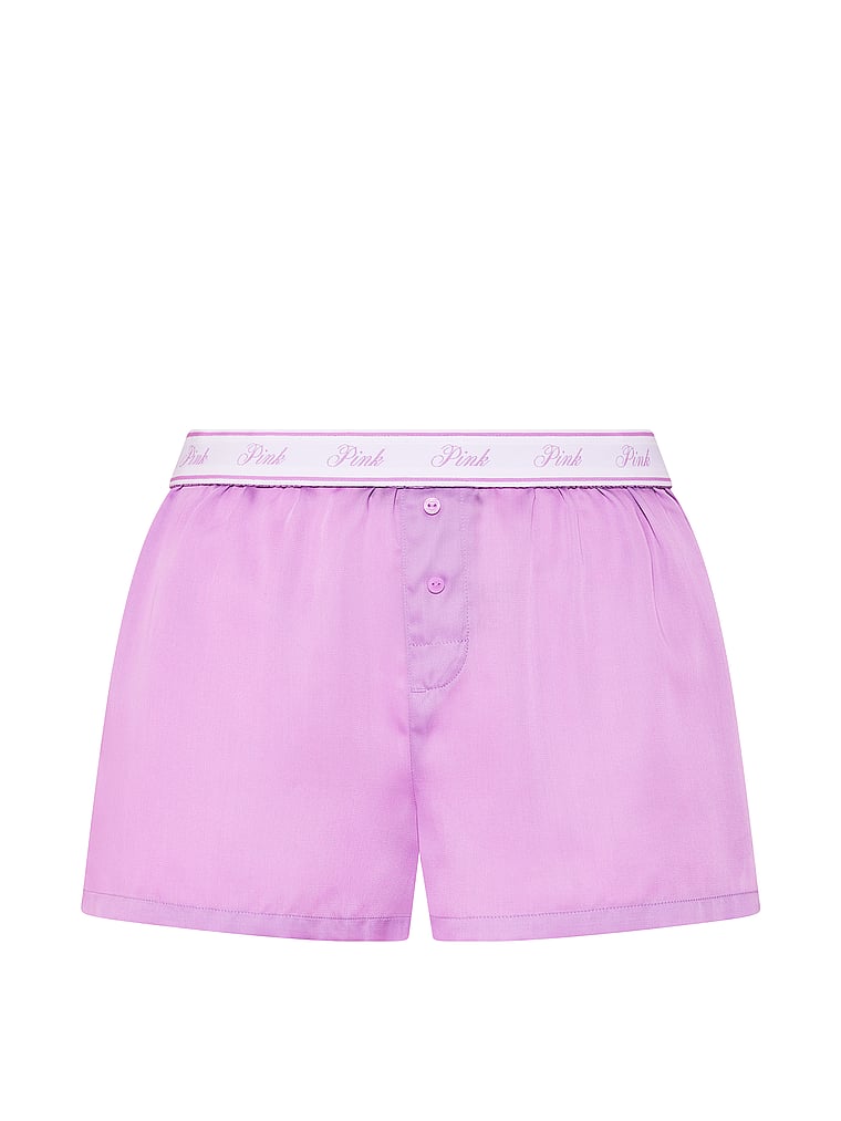 PINK Cotton Boxy Pajama Shorts, Light Lilac, offModelFront, 2 of 3