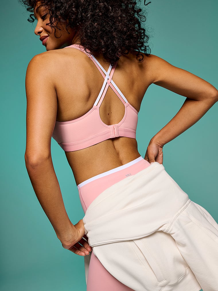 Victoria's Secret, VSX VSX Angel™ Elevate Rib Sports Bra, Dusk Pink, offModelBack, 5 of 6
