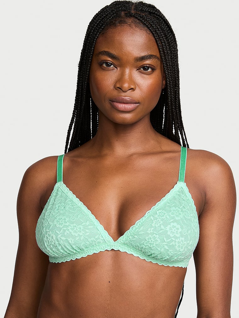 Victoria's Secret, Victoria's Secret Lacie Unlined Triangle Bralette, Waterfall, onModelFront, 1 of 3